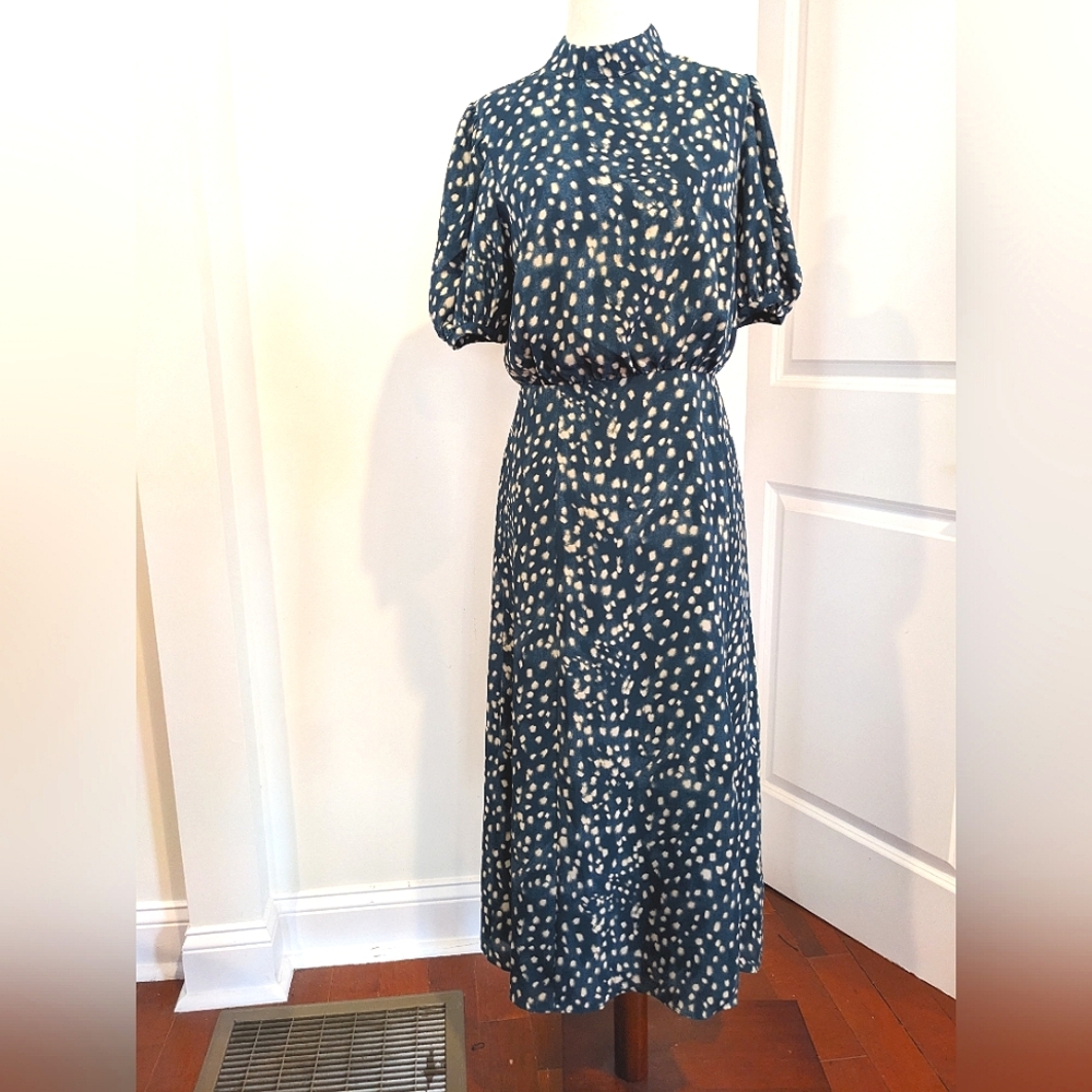 Ann Taylor Puff Sleeve Midi Flare Dress